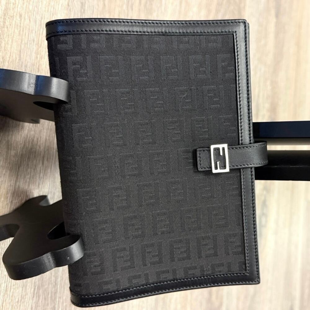 FENDI Black Zucca Vintage FF Notebook / Calculator Leather & Canvas Organizer